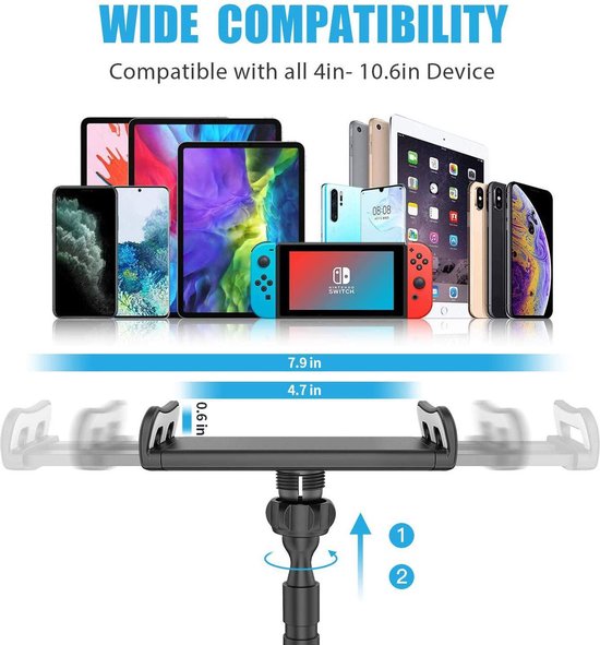Tablet Houder Flexibel – Smartphone Standaard Universeel - Statief geschikt voor Bureau Tafel en Bed – Zwart - Wilsem ® - Wilsem