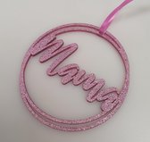 Ronde spiegelhanger Mama roze glitter - spiegel - familie - Mama I love you – moederdag - mama - autospiegel hanger - auto hanger - raamhanger