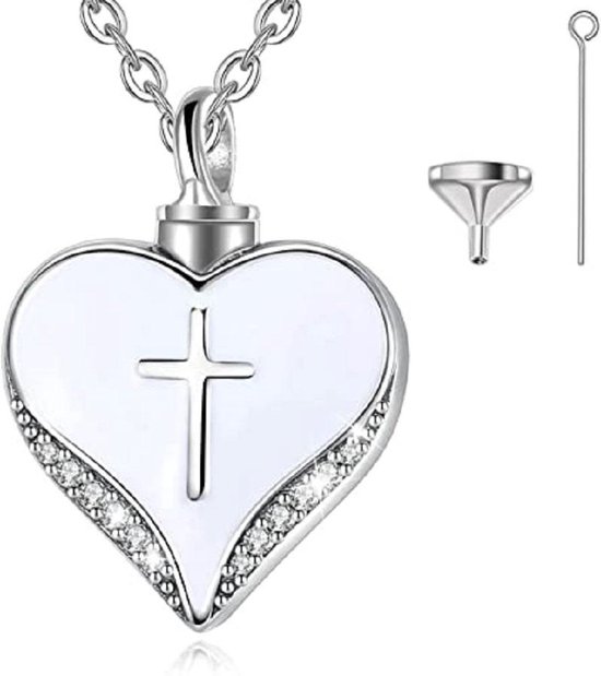 Néerlandais Duvall | Pendentif en frêne avec chaîne Argent (.925) | Bijoux coeur en frêne avec chaîne et ensemble de remplissage | Urne pour les cendres |