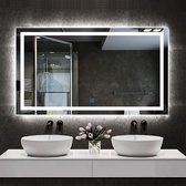 Badkamerspiegel 100x80cm LED spiegel met verlichting,wandspiegel,enkele touch schakelaar,anti-condens,koud wit