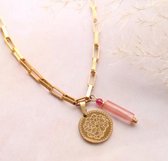 Ketting Bohemian - Flower Pink - Goudkleurig