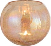 J-Line Windlicht Bol Craquele Glas Parel Effect Amber Large Set van 2 stuks