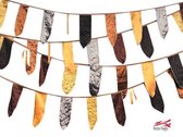 Ibiza Flags | bruin/zwarte slinger van stof| 10 meter| woondecoratie| handmade en uniek| goudkleurige details| stoere slinger| woon accessoire| feest versiering| bruin/zwarte vlagg