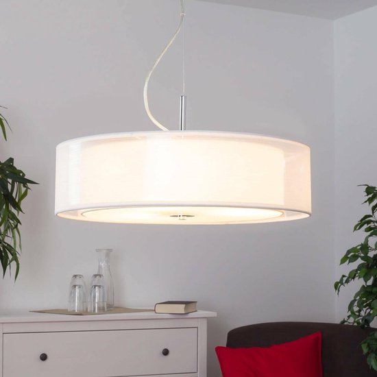 Lindby - Hanglamp - 3 lichts - textiel, glas, metaal - H: 13 cm - E27 -  wit, chroom | bol.com