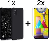 Samsung A31 Hoesje - Samsung galaxy A31 hoesje zwart siliconen case hoes cover hoesjes - 2x Samsung A31 screenprotector