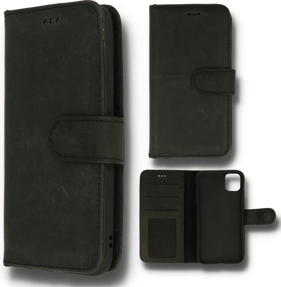 HB Hoesje Geschikt voor Apple iPhone 12 & 12 Pro Zwart - Lederen Portemonnee Book Case