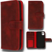 Apple iPhone 12 & iPhone 12 Pro Case Red - Étui portefeuille en cuir véritable fait à la Handgemaakt