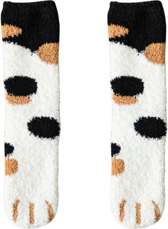 Warme sokken dames - Poes huissokken dames - Maat 36-40 - Kat Bruin Zwart- 1 paar