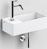 Clou New Flush 3 fontein 35x18cm inclusief afvoerplug voorbewerking voor kraangat links Wit mat