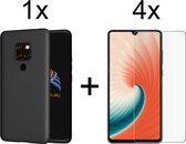 Huawei Mate 20 hoesje zwart siliconen case hoes cover hoesjes - 4x Huawei mate 20 screenprotector