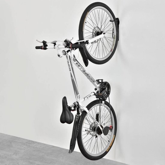 Crochet mural pour suspendre 2 vélos. Accroche vélo en acier et rabattable.