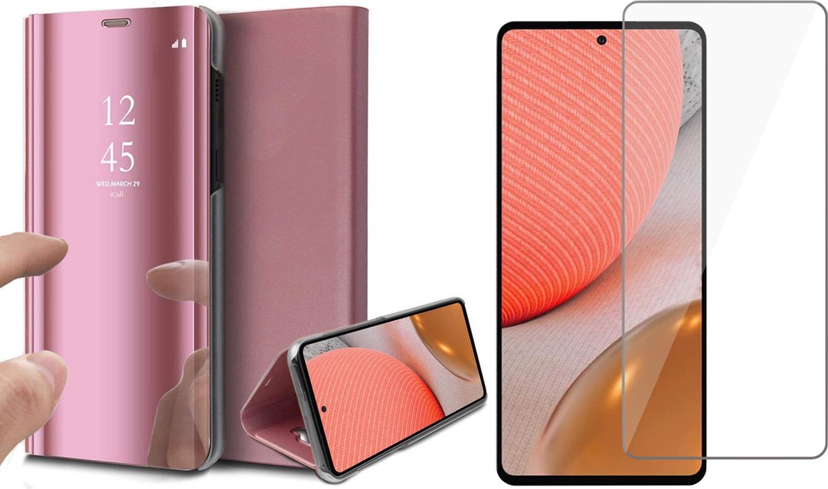 Hoesje geschikt voor Samsung Galaxy A72 - Spiegel Book Case - Roségoud - Met Screenprotector