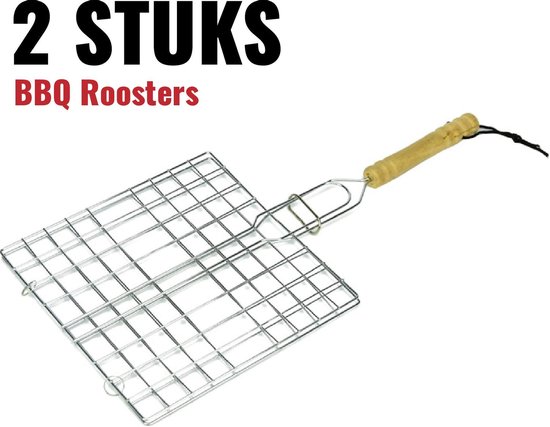 Autonoom Uluru mechanisme Barbecue rooster - 2 Stuks - Grillrooster 20 x 20 cm - houten handvat -  vierkant... | bol.com