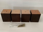 Set van 4 stuks houten meubelpoten Wengé (donker bruin) beuken 8 cm hoogte 7x7 cm met schroeven Boxspring bedden banken