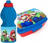 Super Mario Bros broodtrommel met bidon - blauw - Mario en Luigi
