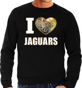 I love jaguars trui met dieren foto van een luipaard zwart voor heren - cadeau sweater luipaarden liefhebber L