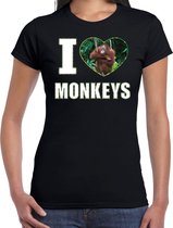 I love monkeys t-shirt met dieren foto van een Orang oetan aap zwart voor dames - cadeau shirt apen liefhebber S