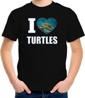 I love turtles t-shirt met dieren foto van een schildpad zwart voor kinderen - cadeau shirt zeeschildpadden liefhebber S (122-128)