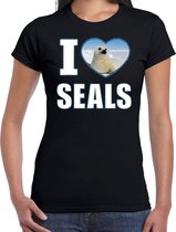 I love seals t-shirt met dieren foto van een zeehond zwart voor dames - cadeau shirt zeehonden liefhebber XS