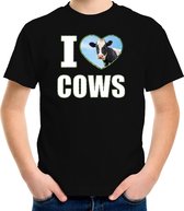 I love cows t-shirt met dieren foto van een koe zwart voor kinderen - cadeau shirt koeien liefhebber L (146-152)