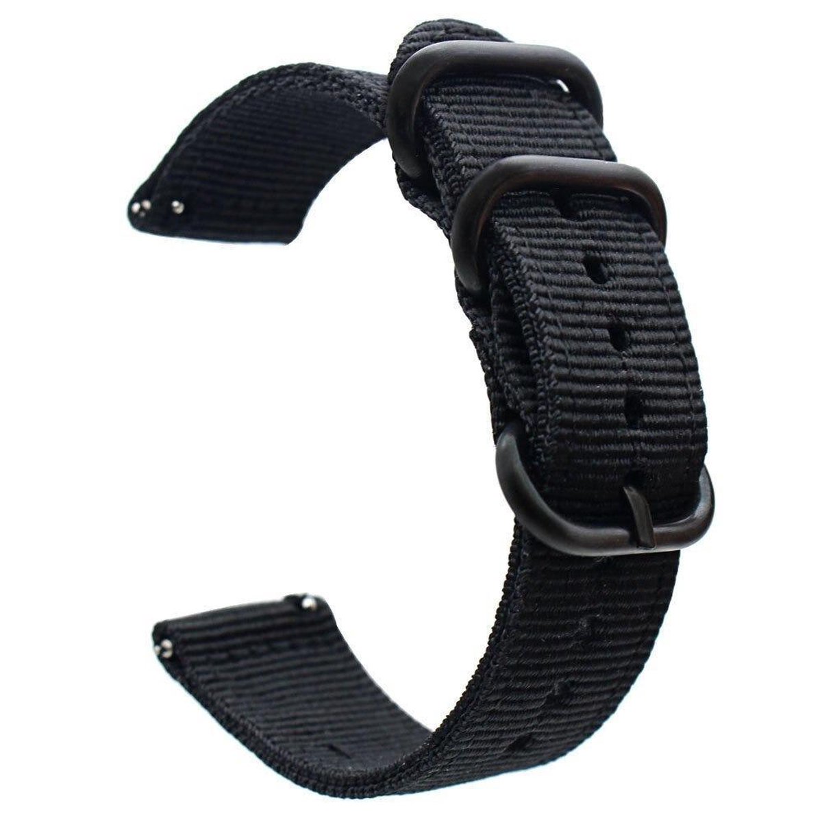 DrPhone SWB1 - Smart Watch Bandje - Roestvrij Staal Gesp - Nylon - 22mm voor o.a Galaxy Watch 3 45mm -46mm - Vivoactive 4 - Gear S3 - Huawei GT-GT 2 Watch - Zwart
