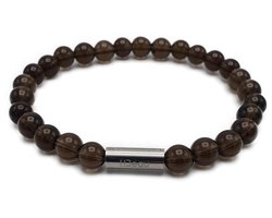 H-Beau - Handgemaakte Armband van Edelstenen - Natuurstenen - Rookkwarts kralen - RVS Kraal - 8mm - lengte 21cm - Gepolijst – Transparant - Bruin - Heren - Unisex - Sterrenbeeld - Horoscoop - Stier - Steenbok