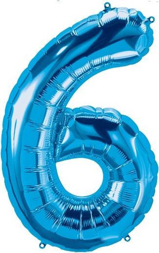 Helium ballon - Cijfer ballon - Nummer 6 - 6 jaar - Verjaardag - Blauw - Blauwe  ballon - 80cm