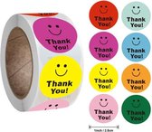 500 stickers op rol Smiley multicolor Thank You 2,5 cm