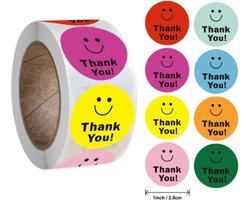 500 stickers op rol Smiley multicolor Thank You 2,5 cm