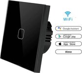 WIFI Wand schakelaar Touch 1x zwart 86mm 1 gehard glas paneel muur Switch lichte aanraking-wegschakelaar AC 90-250 v 400W 2A 1x schakelaar 1 weg WIFI
