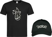 Zwart T-shirt met Wit  'Pikachu met Pokeball' maat L + Pet