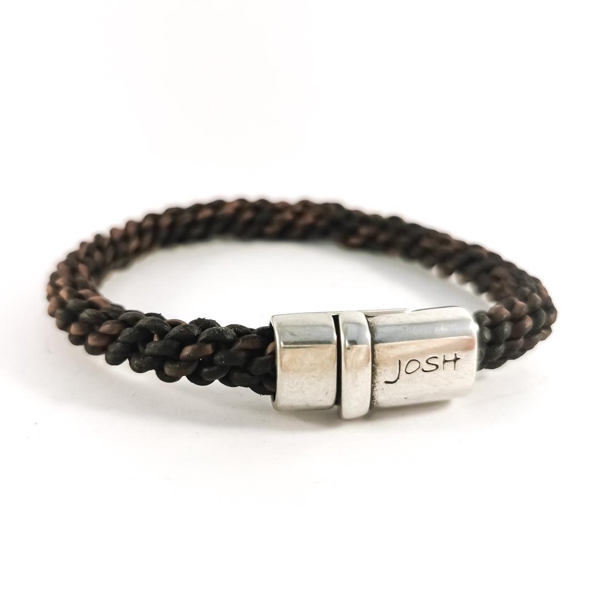Josh Silver Brown Armband 09085-BRA-S/BROWN-M (Lengte: 20.50 cm)