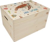 Memorybox Zeeschildpad met naam - Houten herinneringskist 30 x 40 x 23 cm - met handvaten - hoogwaardige kleurenprint in het hout - handgeschilderd design door Mies