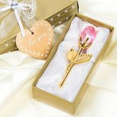 Gouden roos met diamant in luxe doos - roze - Moederdag Cadeautje - rozen - verjaardag - cadeau voor vrouw - haar - mama - moeder