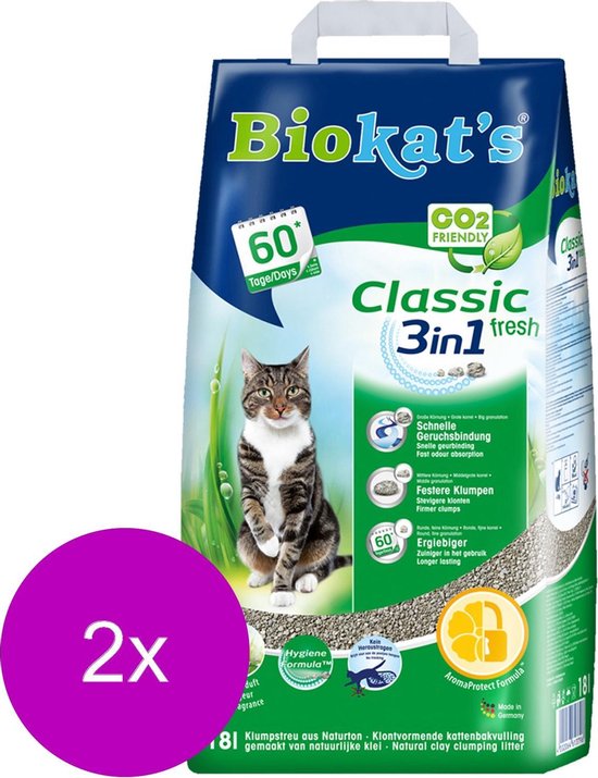 Biokat's Classic Fresh 3 In 1 - Kattenbakvulling - 2 x 18 l | bol.com