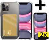 Hoes voor iPhone 11 Pro Hoesje Pasjeshouder Case Met 2x Screenprotector - Hoes voor iPhone 11 Pro Pasjeshouder Card Case Hoesje Met 2x Screenprotector - Transparant
