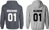Hoodie dames-set vriendinnen-Setje hoodies brownie en blondie-Donkergrijs-Licht grijs-Maat Xxl
