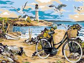 Dielay - Schilderen op Nummer - Fiets op het Strand - Painting by Numbers - 50x40 cm - Complete Set