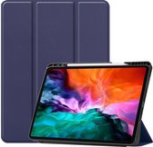 Tablet hoes geschikt voor Apple iPad Pro 2021 - 12.9 inch - Tri-Fold Book Case - Apple Pencil Houder - Donker Blauw
