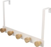 Deurkapstok bamboe-/metaal van WDMT™ | 33,2 x 20 x 8 cm | 5 houten haken | Universele metalen deurkapstok | Wit