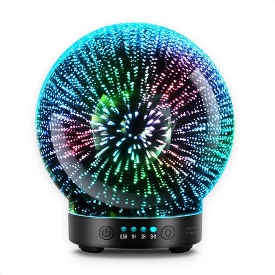 SensaHome Glazen 3D Aroma Diffuser - Nachtlamp en Luchtbevochtiger - Kleurrijke LED-verlichting - Aroma Vernevelaar - Galaxy 3