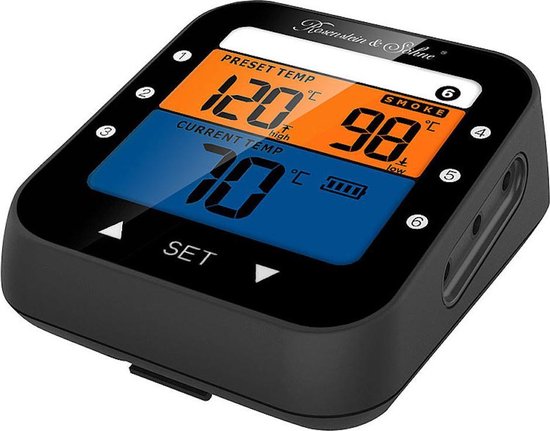 BFOUR Draadloze Vleesthermometer Met 2 Sondes, Bluetooth Grillthermometer Met Smart Base, LCD-display, App-bediening, Digitale Braadthermometer Voor Oven, Grill, Rookoven, Upgrade