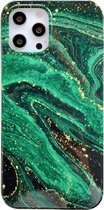 Groen x Zwart marmer cover geschikt voor Apple iPhone 11 Hoesje