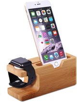 TOJ - Apple Watch Bamboe Docking Station 2 in 1 – Laadstation / Telefoonhouder / Stand / Dock voor Apple Watch en iPhone