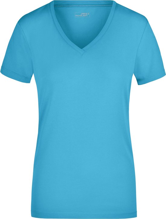 Turquoise dames stretch t-shirt met V-hals XL