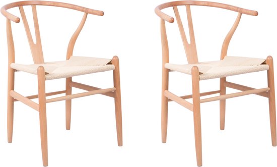 MOWELLI - 2 stoelen 'Wishbone (Y) Chair Style' - Naturel Hout | bol.com