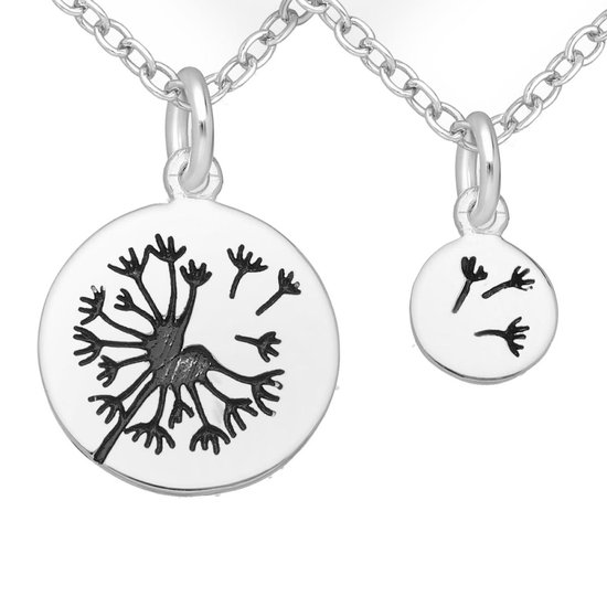 EAR IT UP - Hangers - Paardenbloem - Dandelion - Moeder en dochter - 925 sterling zilver - Geoxideerde details - 14 en 7 mm - 1 Set