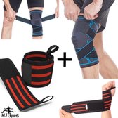 MJ Sports Wrist Wraps & Knee Sleeves mt M - Powerlifting Bescherming Set - Verstelbare Knieband & Polsband - Klittenband - Krachttraining - Squats - Deadlift - Calisthenics - Cross