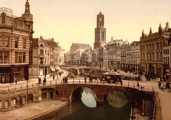 Old Cityscape Utrecht Dom - Impression photo ancienne sur affiche A1 84x59cm