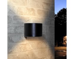RexTech Solar wandlamp up down light 'Emme' - Ronde afwerking - Tuinverlichting geschikt voor de schutting - Zwart